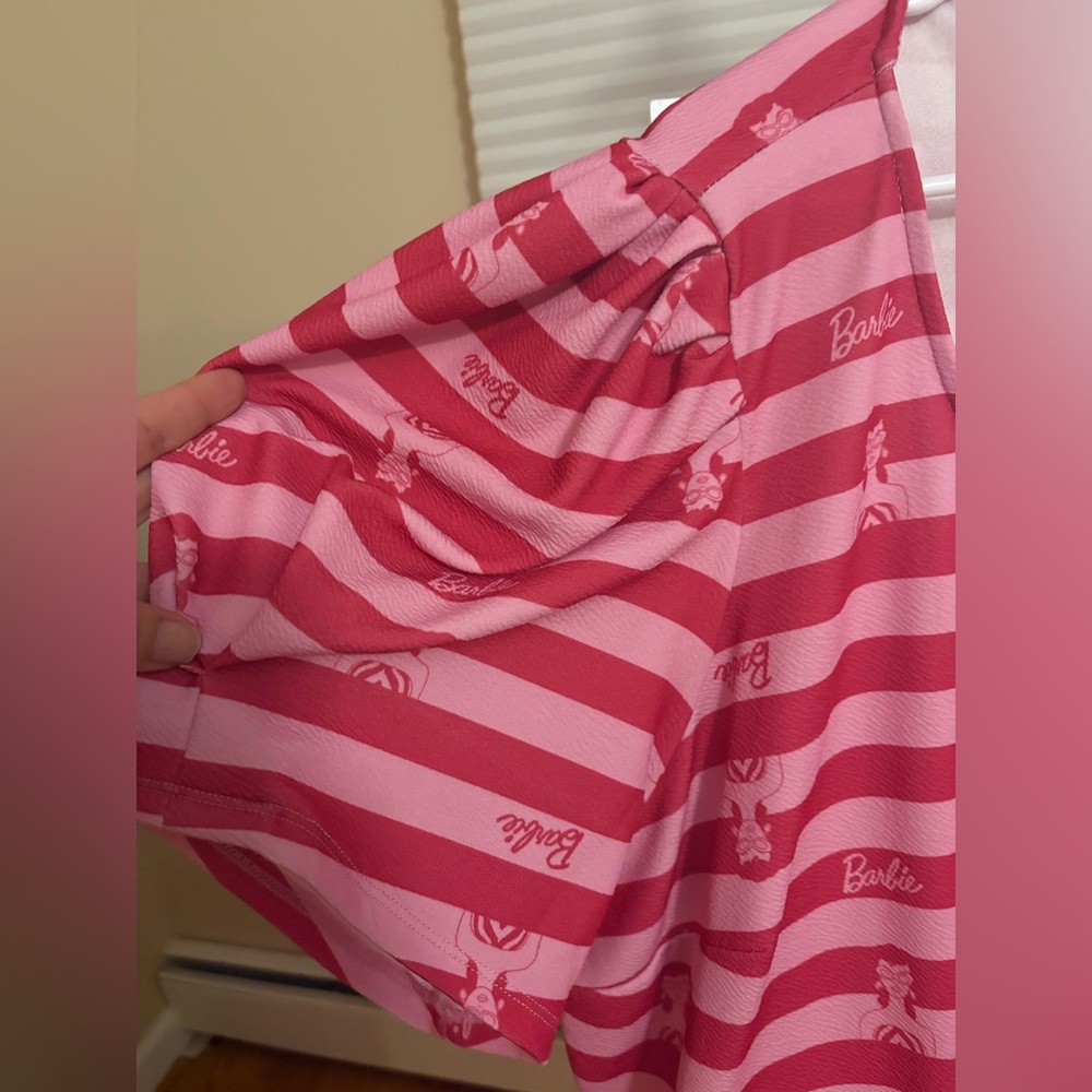 BARBIE X Unique VINTAGE Collab Pink Striped Flare Flirty Stretch Mini Dress - Picture 4 of 8